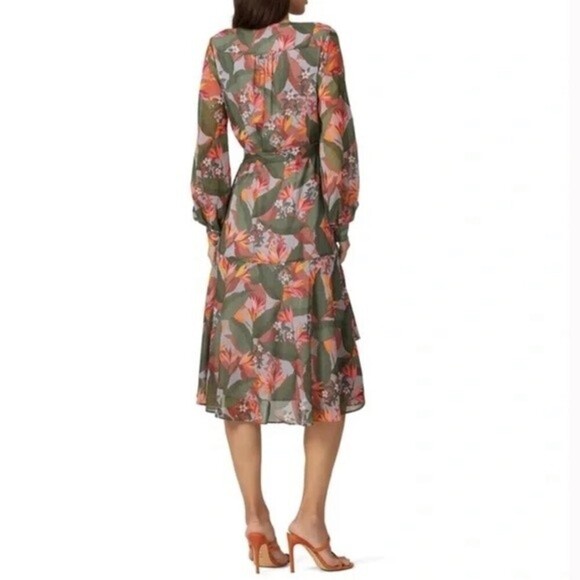 BADGLEY Mischka Multi Floral Ruffle Midi Faux Wrap Dress. - Picture 2 of 15